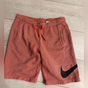 Nike Men’s Mesh Athletic Shorts – Coral/Black Swoosh (Size M)